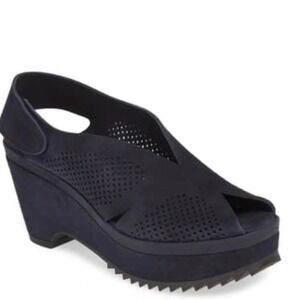 Pedro Garcia Floreal Perforated Slingback Platform Sandals in Navy Size …